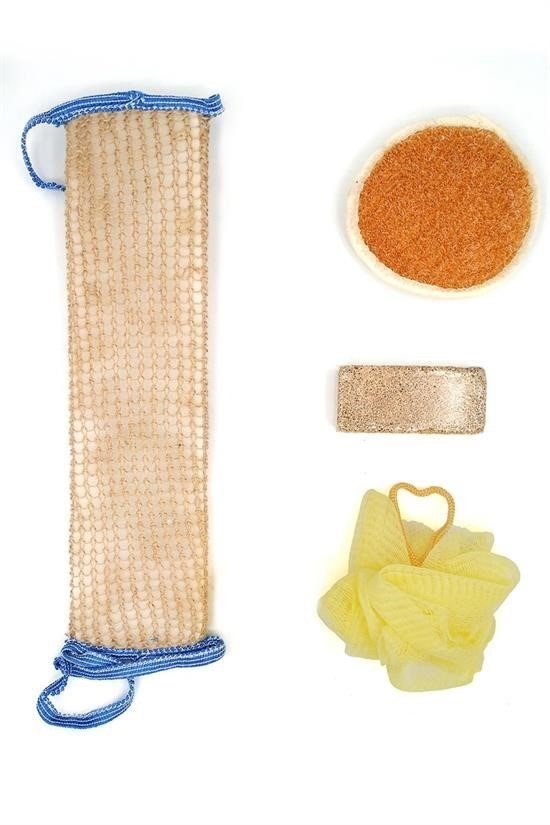 BUFFER® 4 Parçalı Banyo Duş Lifi Seti Vücut Sırt Yüz Lifi Ponza Taşı