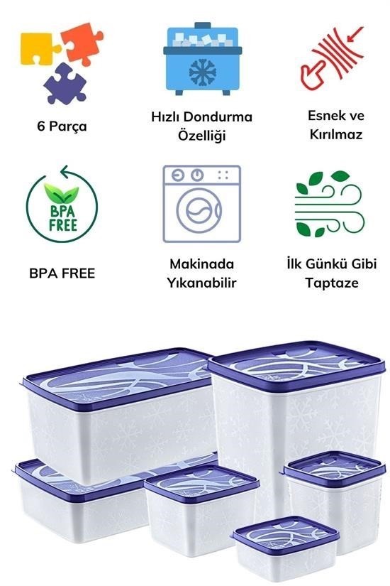BUFFER® 6 Parça Kapaklı Makinede Yıkanabilen Yiyeceklerin Tazeliğini Koruyan Saklama Kapları
