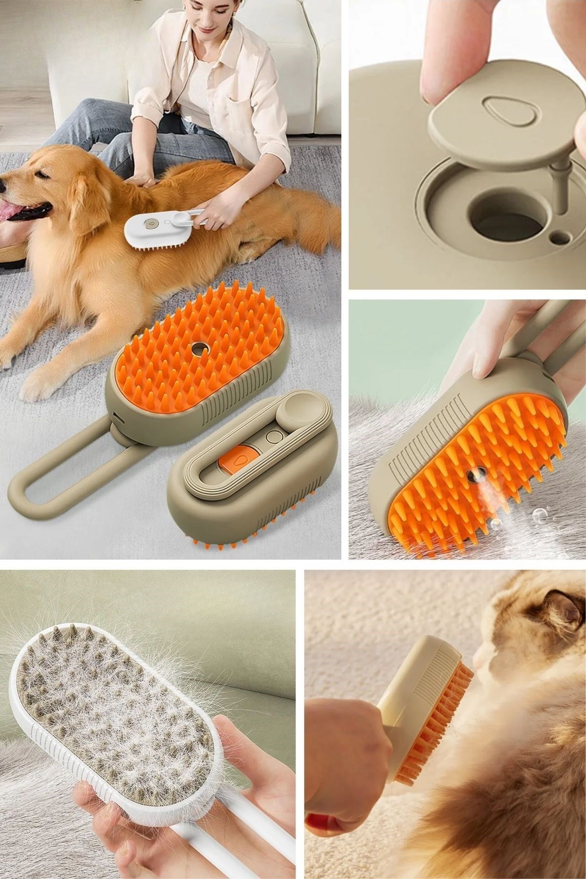 BUFFER®  Saplı Su Püskürtmeli Kedi Köpek Fırçası Masaj Etkili Tüy Toplama Tarağı