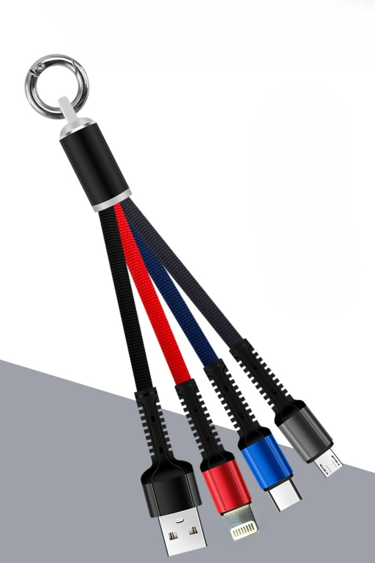 BUFFER® Işıklı Anahtarlık Model 3 in 1 USB Çıkışlı MİKRO,TYPEC ve İphone Uyumlu Şarj Kablosu