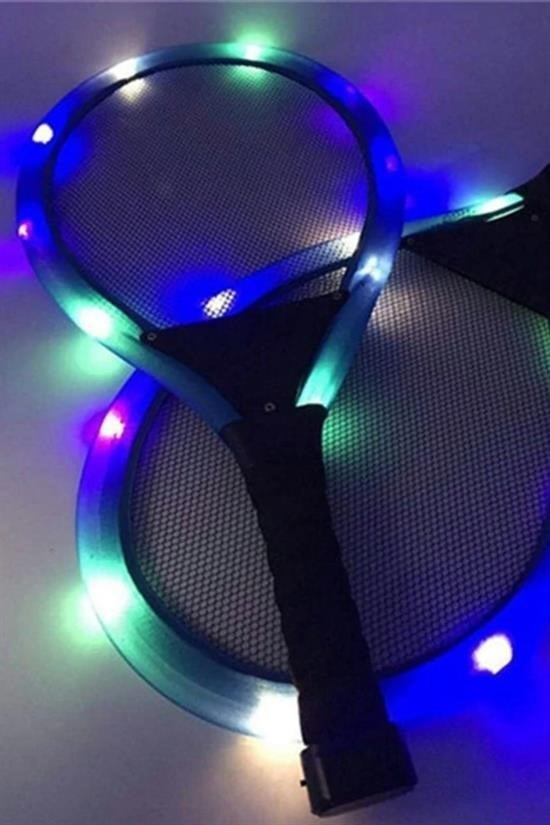 BUFFER® Işıklı Badminton Seti Hafif Portatif Taşınabilir Fileli Işıklı Raket Işıklı Topu Dahil