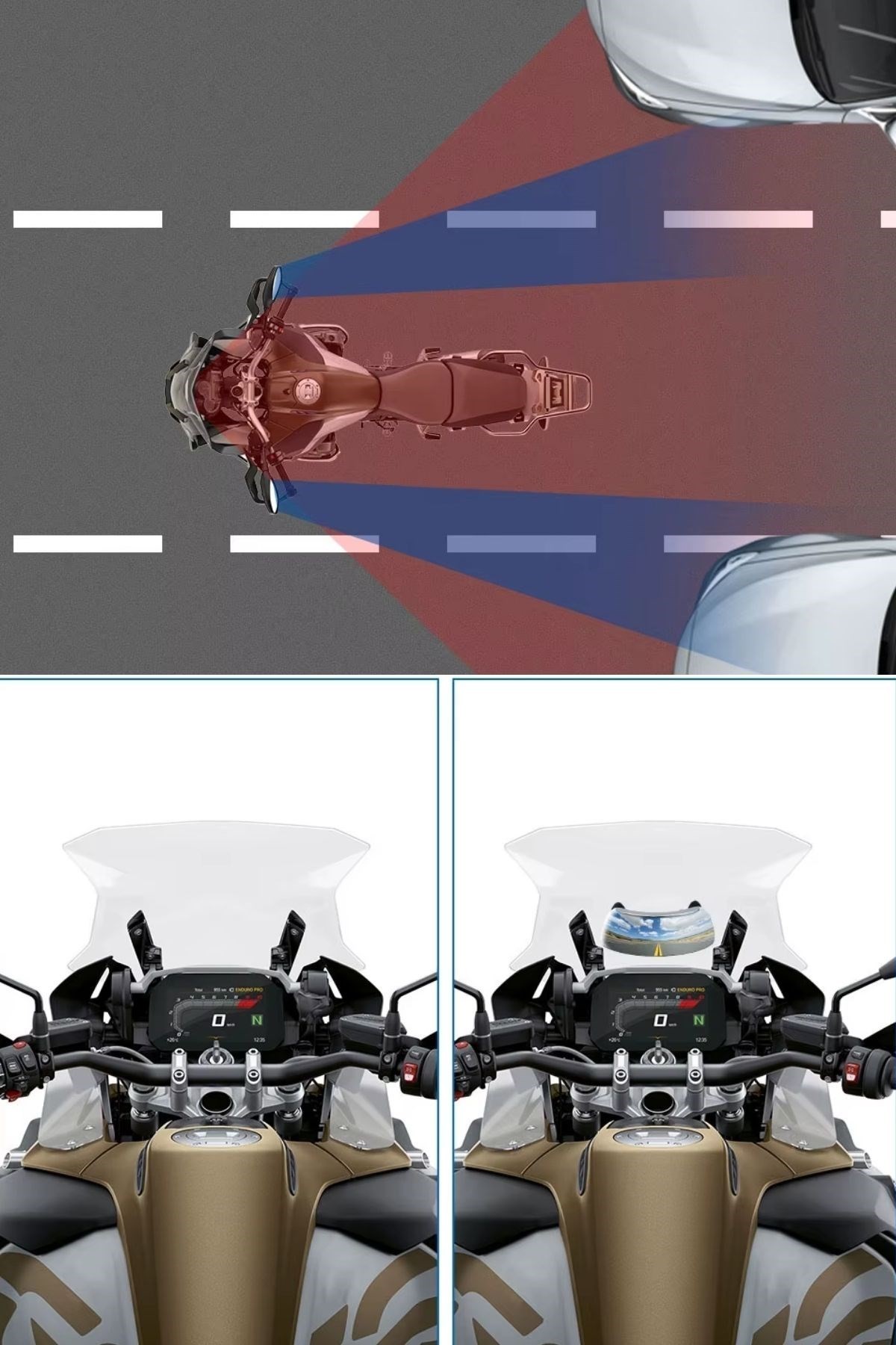 BUFFER® Motosiklet İçin Islanmaya Dayanıklı Geniş Açı Görme ve Kör Nokta Aynası