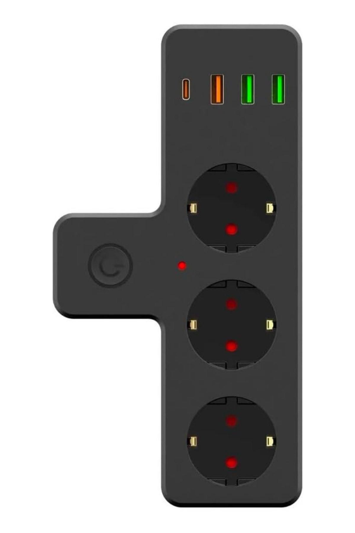BUFFER® Termal Akım Korumalı 3 Adet Soket,3 Adet USB ve 1 Adet TypeC Girişli 20w Priz Model 3397
