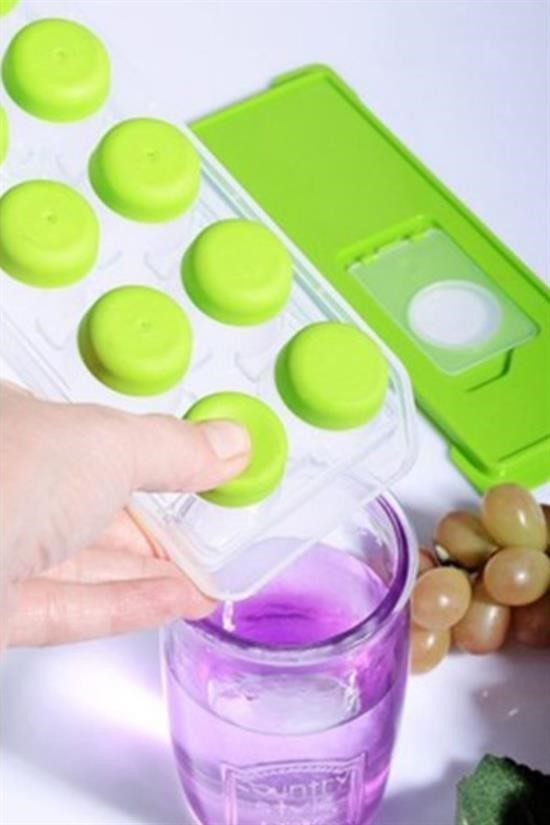 BUFFER® 12li Kapaklı Yapışmaz Silikon Tabanlı Plastik Küp Buz Kalıbı