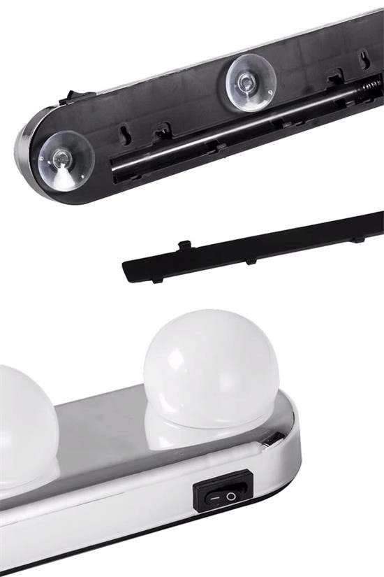 BUFFER® Kablosuz Parlak Banyo Stüdyo Makyaj Aynası Işığı Pilli Vantuzlu Taşınabilir 4 Led Ampul