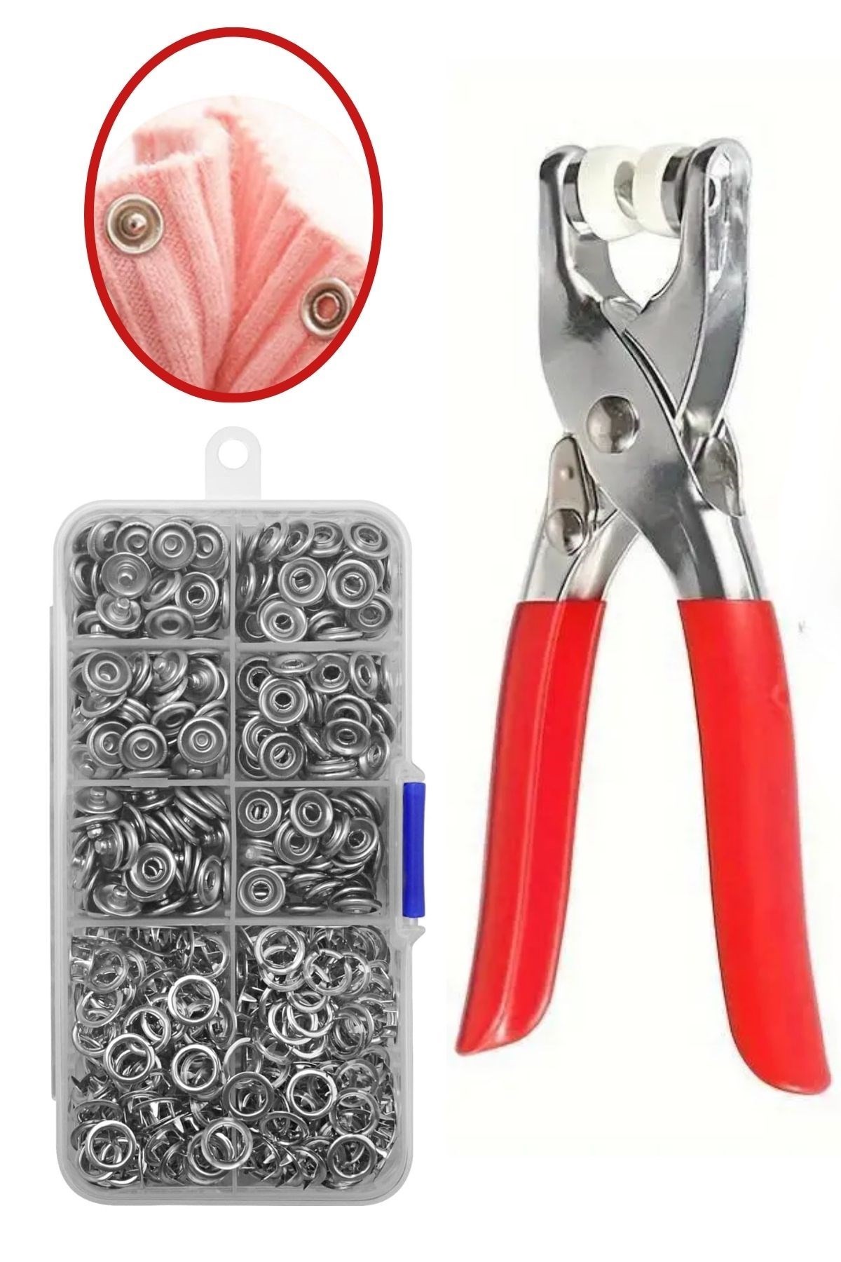 BUFFER® 200 adet Paslanmaz Çelik Çıtçıt ve Pense Seti Metal Çıt Çıt Makinesi