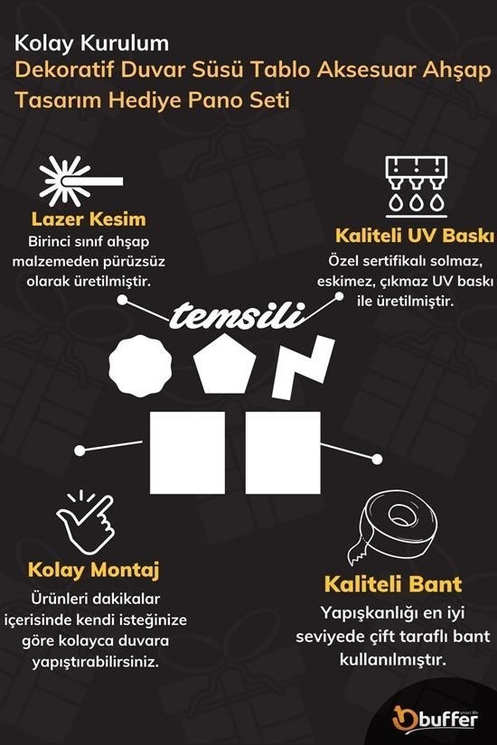 BUFFER® DECO103 Supermen Dekoratif Duvar Süsü Tablo Aksesuar Ahşap Tasarım Hediye Pano Sticker Seti