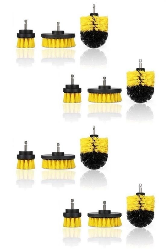 BUFFER® 3lü Matkap Ucu Banyo Küvet Duşakabin Araba Tekerliği Koltuk Yıkama Temizleme Fırçası Seti