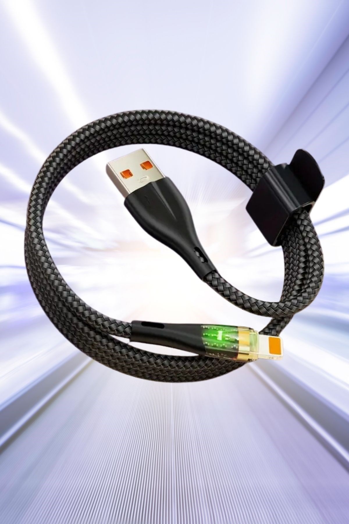 BUFFER® Led Işık Uçlu Sağlam İp Kablolu USB to Lightning Hızlı Şarj Kablosu