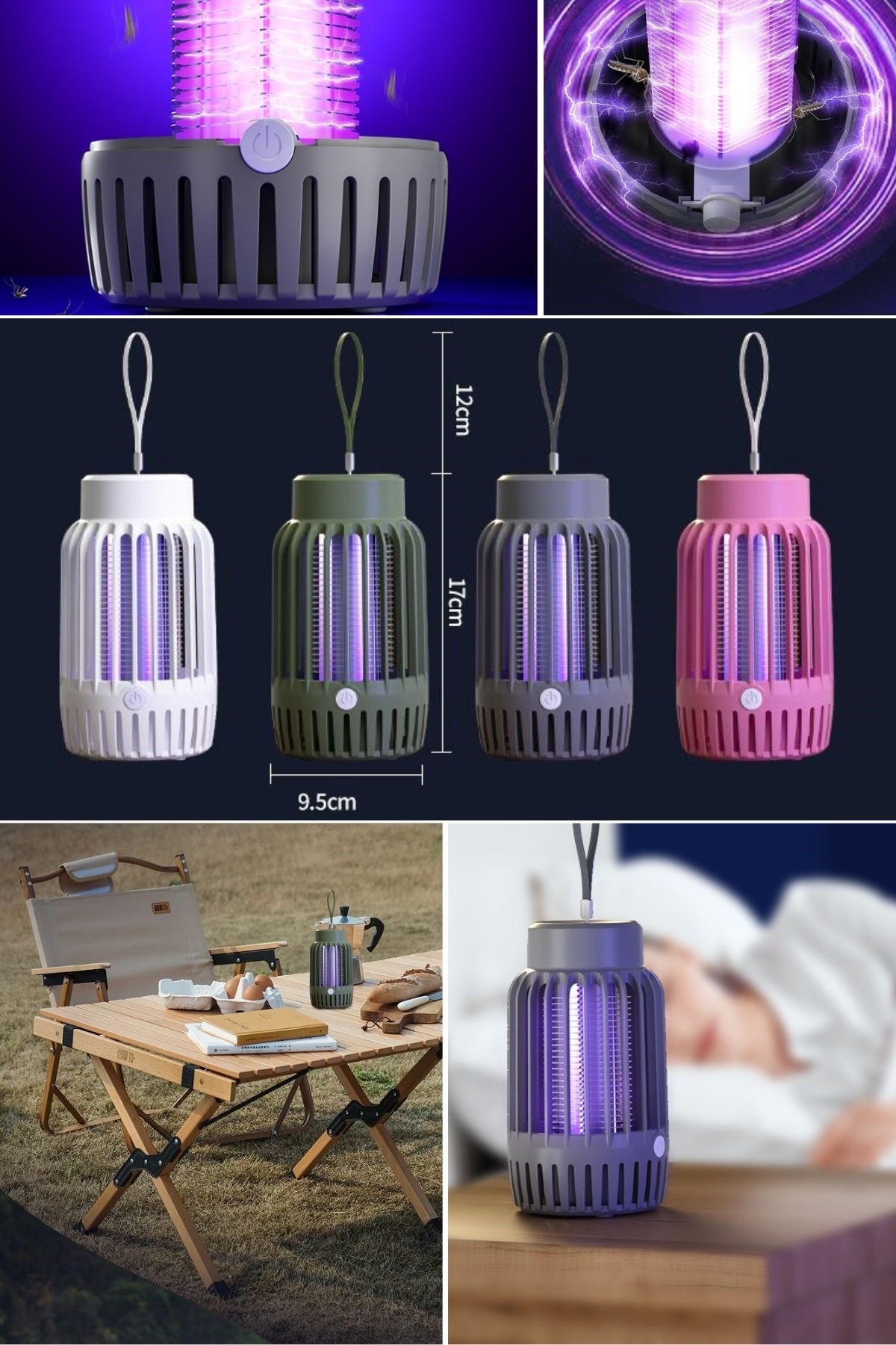 BUFFER® 2'si 1 Arada Şarjlı,Mor UV Işıklı Sinek Öldürme Aparatı ve  Kamp Tipi Askılı Gece Lambası