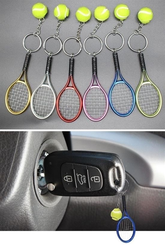 BUFFER® Gerçekçi Tenis Raketi Tasarımlı Şık Anahtarlık Kolye Çanta Süsü Tennis Keychain