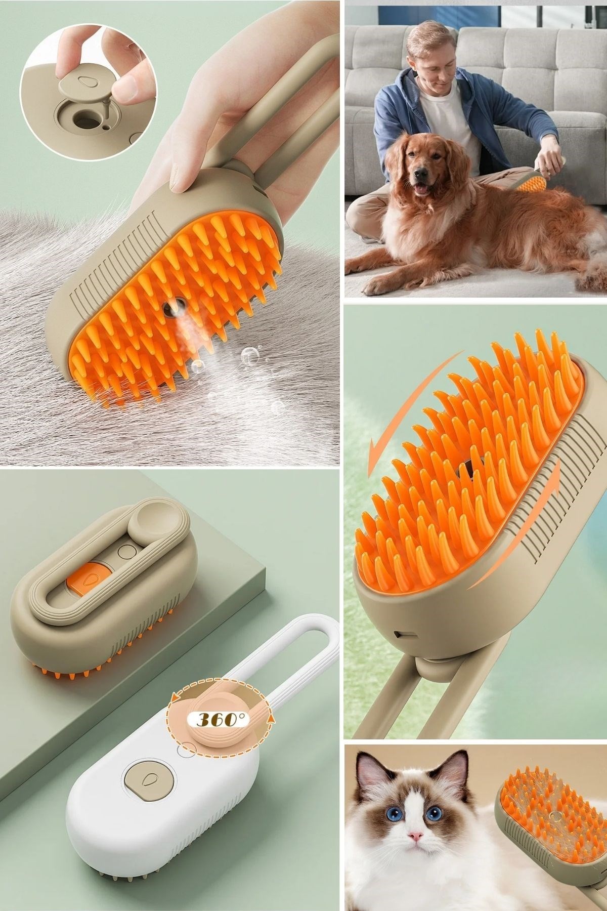 BUFFER®  Saplı Su Püskürtmeli Kedi Köpek Fırçası Masaj Etkili Tüy Toplama Tarağı