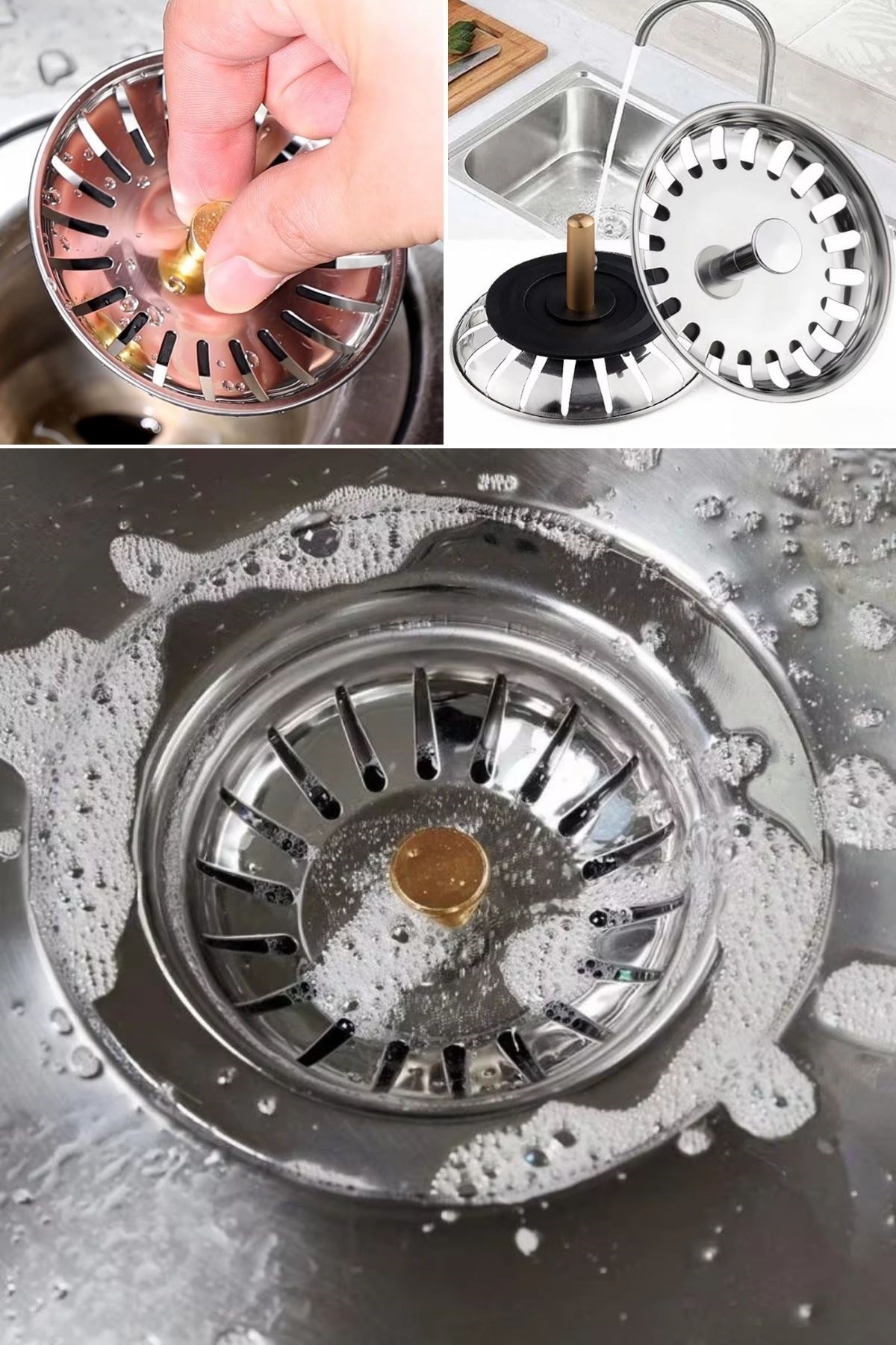 BUFFER® Paslanmaz Çelik Mutfak Evye Lavabo Süzgeci Lavabo Gideri Atık Gıda Tıpası