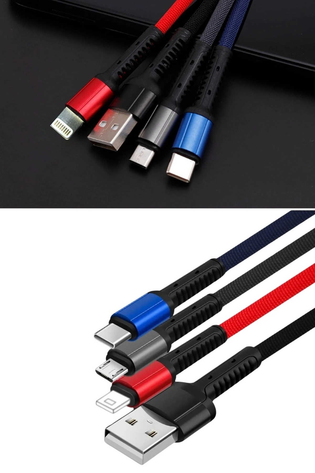 BUFFER® Işıklı Anahtarlık Model 3 in 1 USB Çıkışlı MİKRO,TYPEC ve İphone Uyumlu Şarj Kablosu