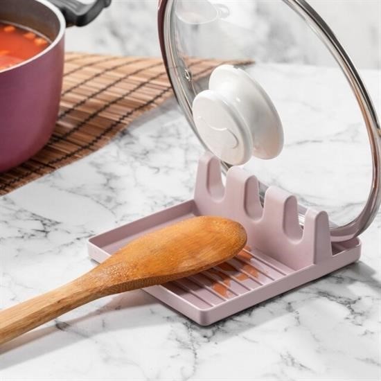 BUFFER® Tencere Kapak Tutuculu Kaşıklıklı Tencere Kapak Standı Pratik Kaşık Kepçe Altlık Düzenleyici