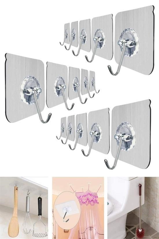 BUFFER® Süper Güçlü Yapışkanlı Suya Dayanıklı Şeffaf Askı 5li Set Yeniden Kullanılabilir Kancalar