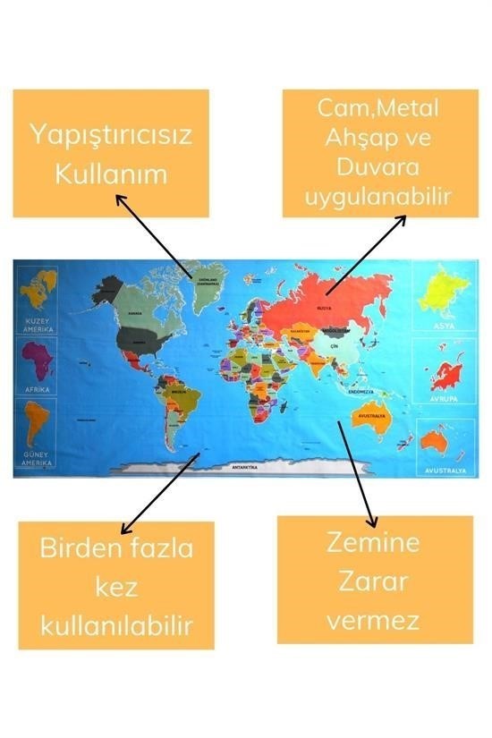 BUFFER® RenkliAtlas DünyaHaritası Manyetik Yapıştırıcı Gerektirmeyen Duvar Stickerı 118 CM * 56 CM