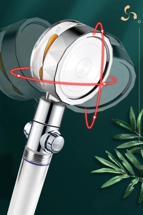 BUFFER® Turbo Pervaneli ve Filtreli Su Tasarruflu 360 Derece Dönebilen Tazyikli Duş Başlığı