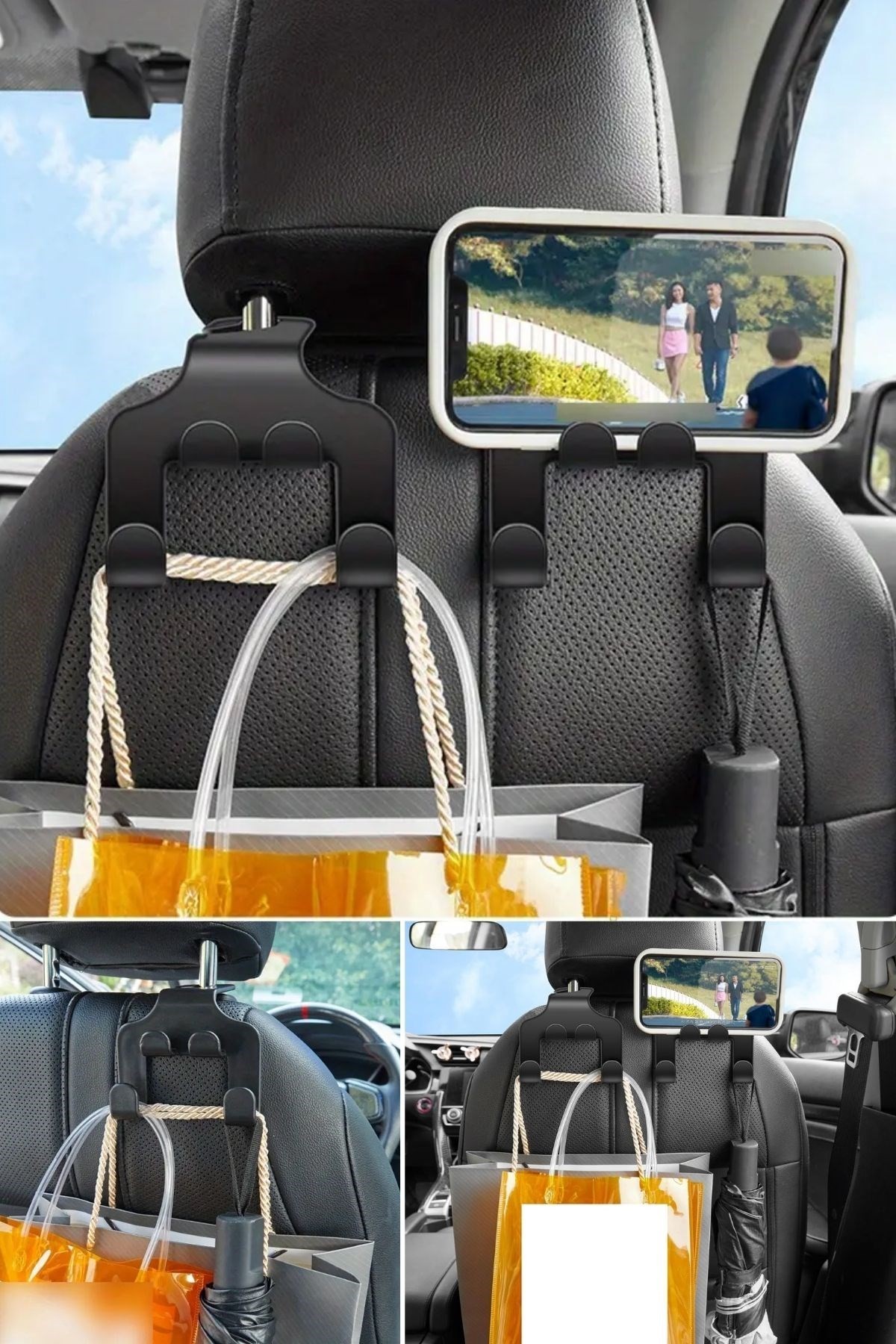 BUFFER® Oto Koltuk Arkası Düzenleyici Organizer Askılıklı Telefon,Tablet Tutucu