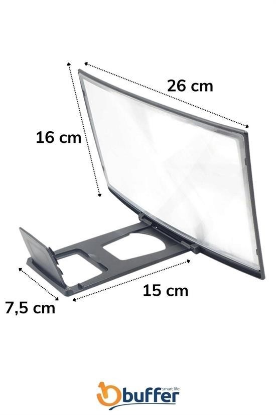 BUFFER® Curved Model Katlanabilir 3D Ekran Büyütücü Amplifikatör Projektör Standı Tüm Akıllı Telefon