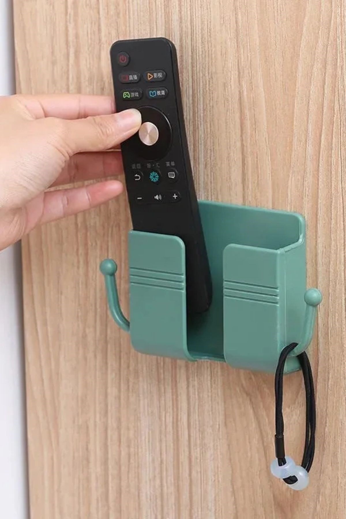 BUFFER® Duvar Tipi Yapışkanlı Kablo Tutuculu Telefon,Kumanda Tutucu Plastik Aparat