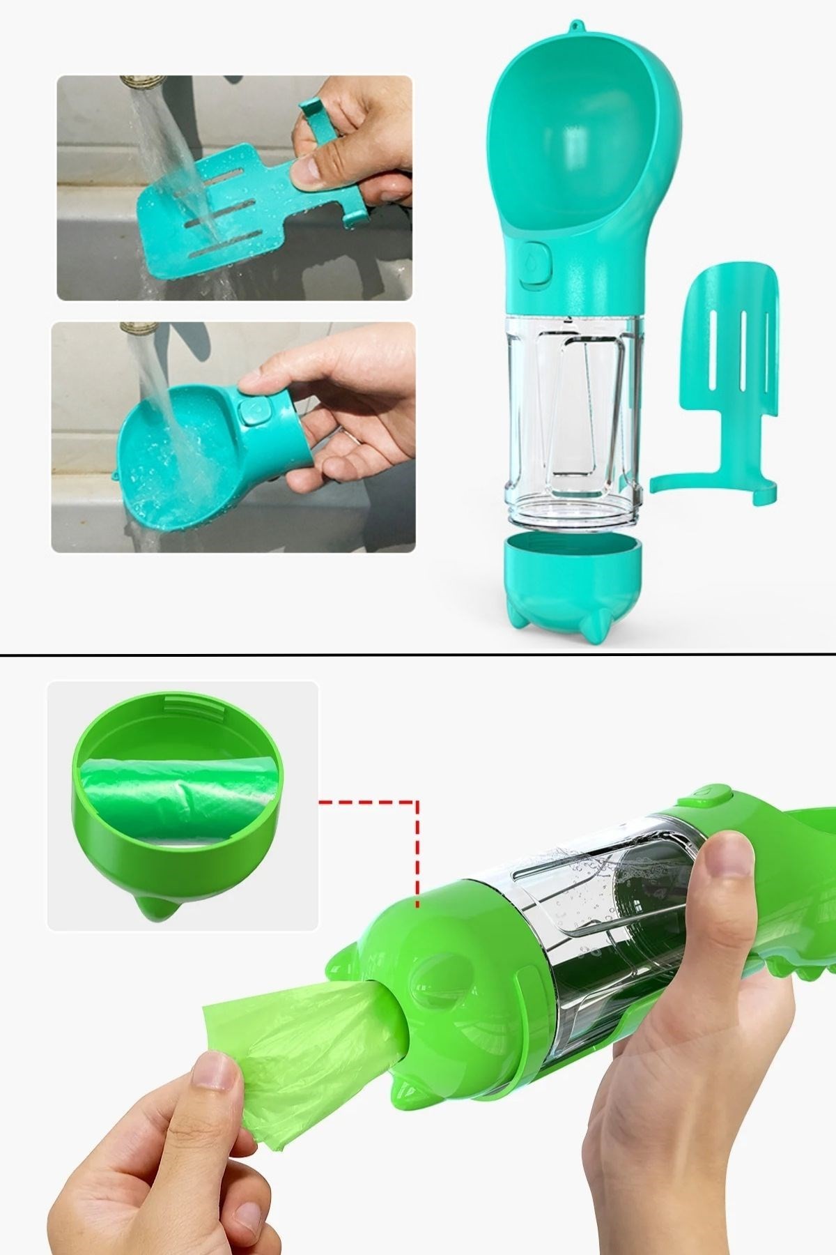 BUFFER® Taşınabilir Hazneli Mama Kaplı ,Kaka Poşetli Kedi,Köpek Suluğu300ml
