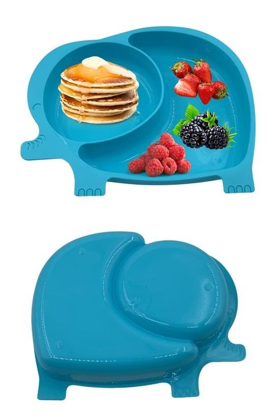 BUFFER® Bebek ve Çocuk için Sevimli Fil Model Desenli Yemek Bebek Mama Kabı Bölmeli Tabak