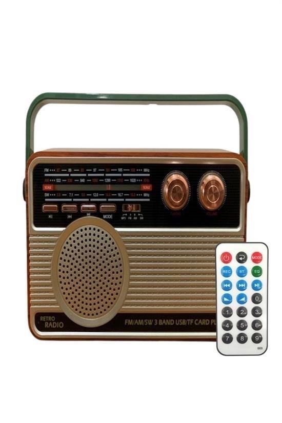 BUFFER® 506B Dekoratif Eskitme Nostalji Uzaktan Kumandalı Radyo Usb/Aux/Hafıza Kartı/Bluetooth/Şarjl