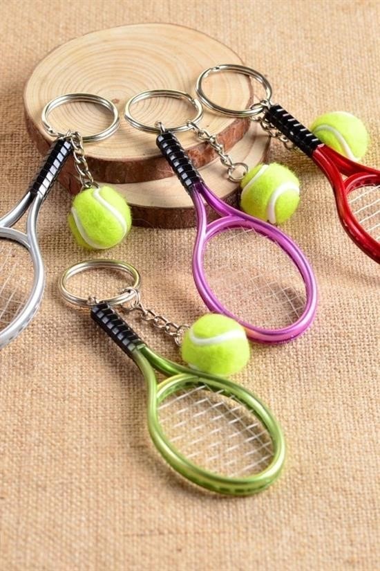 BUFFER® Gerçekçi Tenis Raketi Tasarımlı Şık Anahtarlık Kolye Çanta Süsü Tennis Keychain