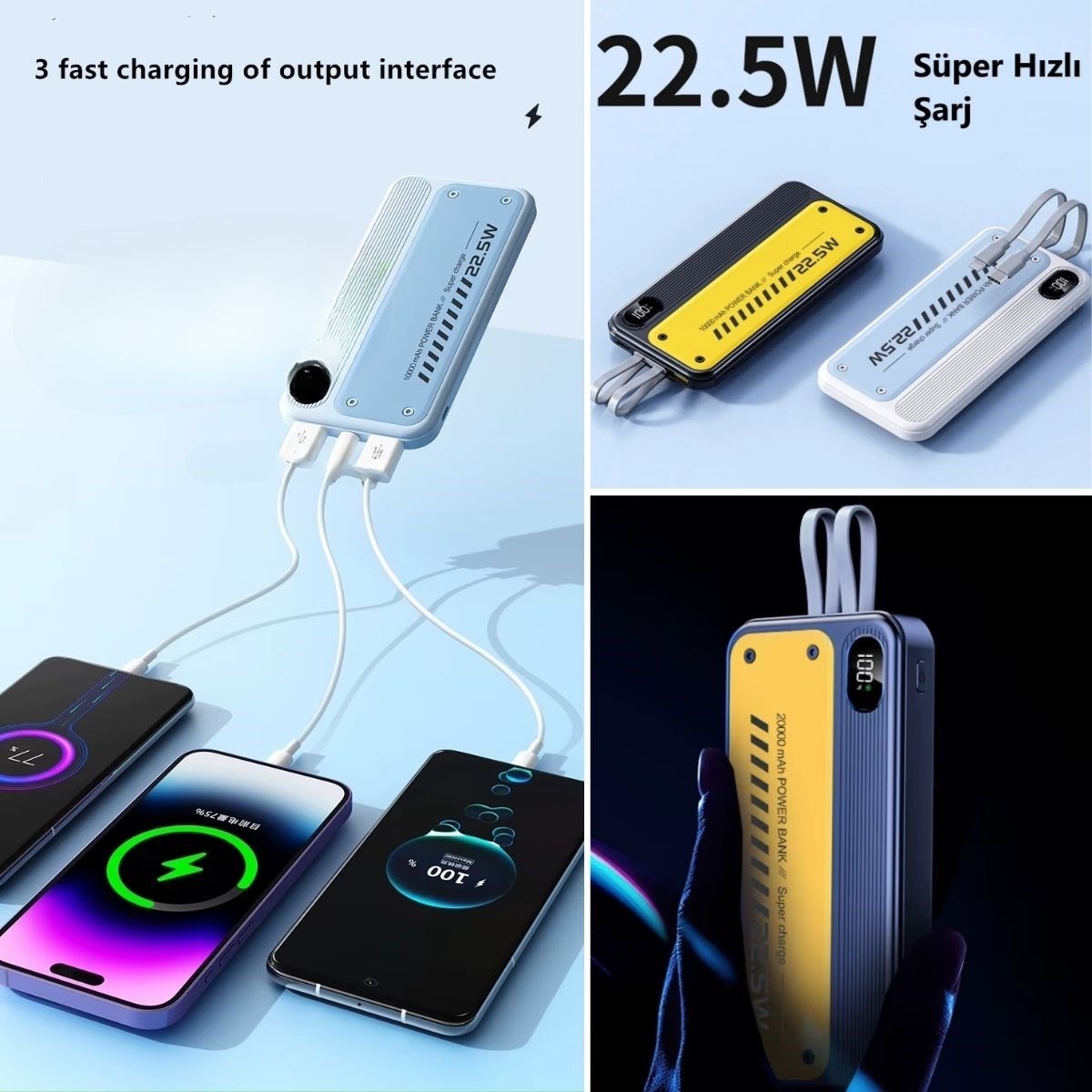BUFFER® 10000 mAh Hızlı Şarj Özellikli Aynı Anda 4 Cihazı Şarj Edebilen Powerbank