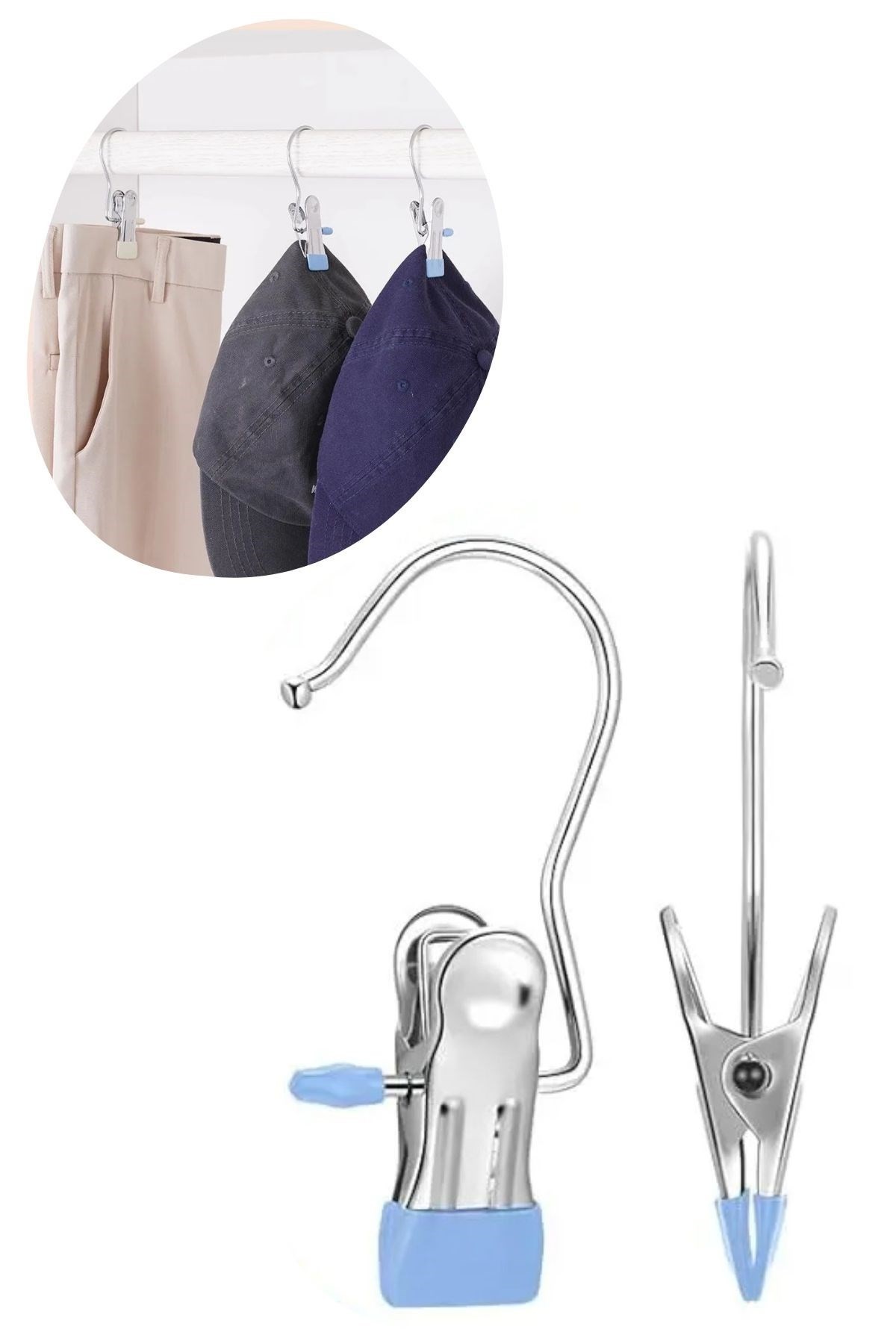 BUFFER® 4lü Paslanmaz Çelik Pantolon,Şal,Şapka,Fular,Atkı,Çanta Askısı Mandallı Askılık