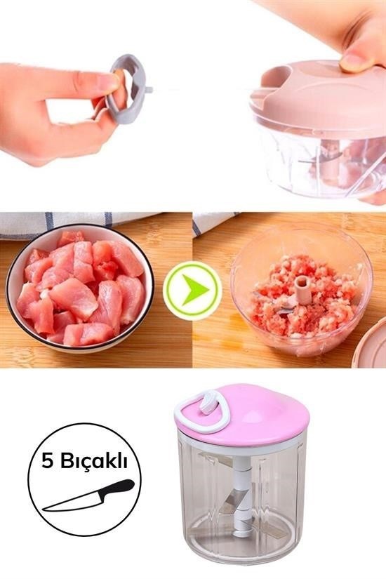 BUFFER® İpli Çekmeli Pratik Meyve Sebze Doğrayıcı 5 Bıçaklı El Rondosu