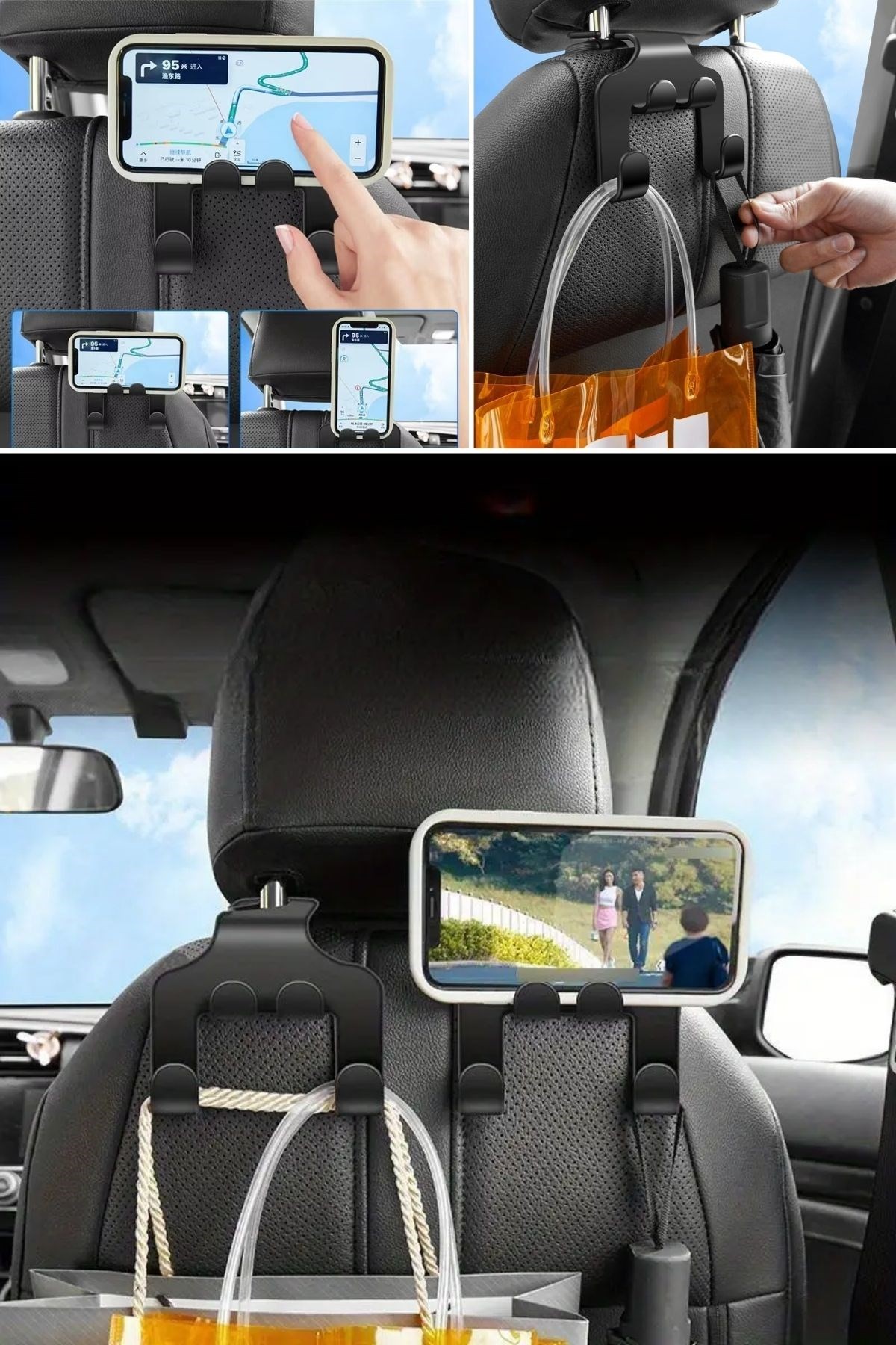 BUFFER® Oto Koltuk Arkası Düzenleyici Organizer Askılıklı Telefon,Tablet Tutucu
