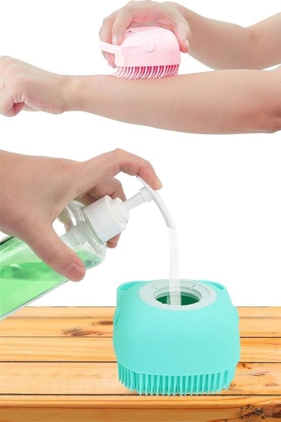 BUFFER® Yumuşak Silikon Malzemeli Esnek Jel Hazneli Masaj Fonksiyonlu Etkili Banyo Duş Kese Lifi