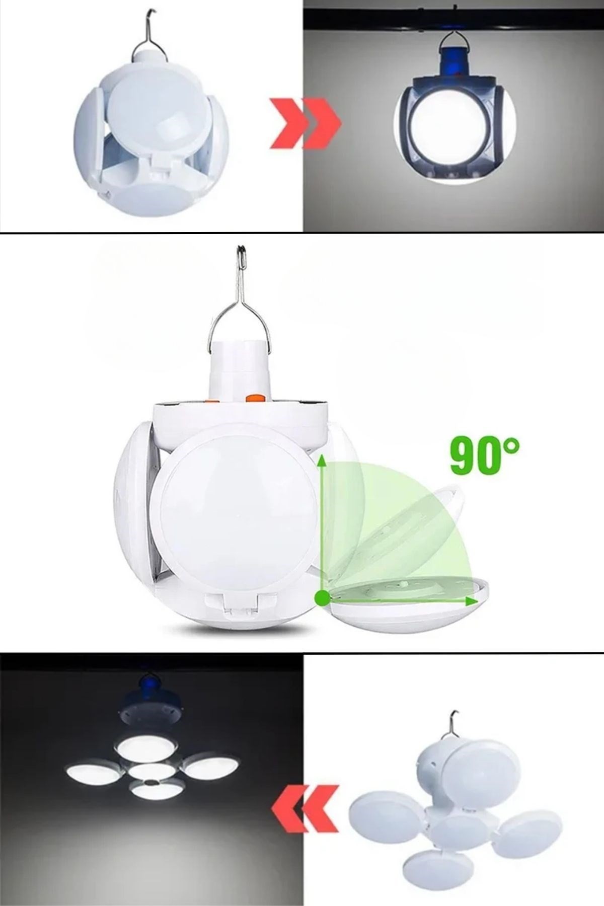 BUFFER® 5 Led'li 3 Farklı Işık Modlu Açılıp Kapanabilir Led Kanatlı Güneş Enerjili Solar Aydınlatma Asılabilir Kamp Feneri
