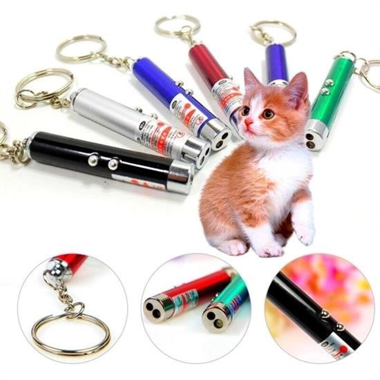BUFFER®  3 Fonksiyonlu Kırmızı Beyaz Işıklı Led Lazer Kedi Köpek Oyuncak Anahtarlık