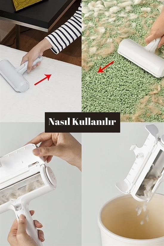 BUFFER® Hazneli Kedi Köpek Evcil Hayvan Kazak Kıyafet Elbise Halı Yatak Tüy Temizleyici Kıl Toz  Top