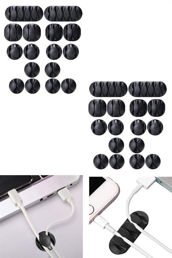 BUFFER® Çok Amaçlı Kablo Tutucu Akrilik Güçlü Yapışkanlı Organizer Düzenleyici 16 Parça Set Kolay Ku