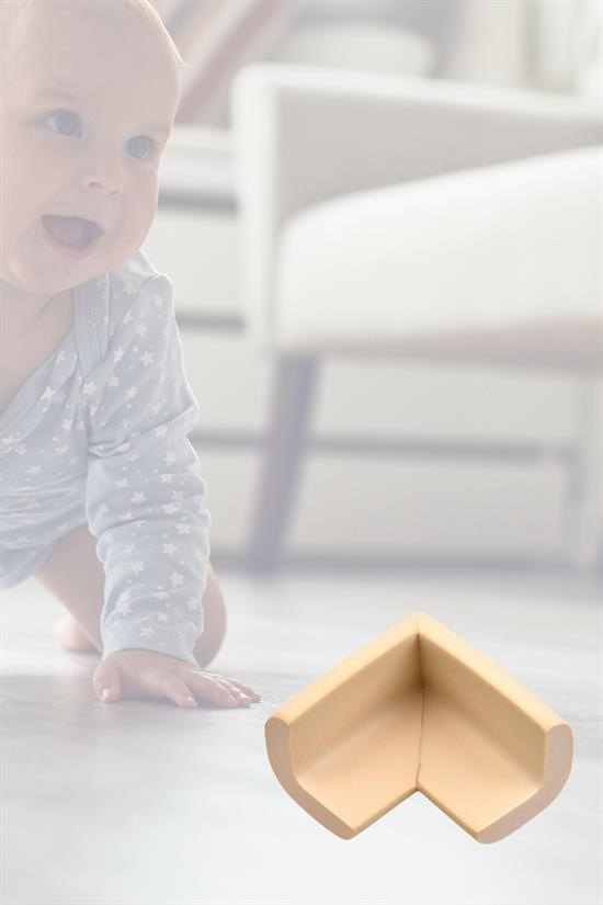 BUFFER® 10lu Bebek Çocuk Güvenliği Emniyetli Cam Masa Ahşap Sehpa Krem Köşe Koruyucu Yastık Sünger
