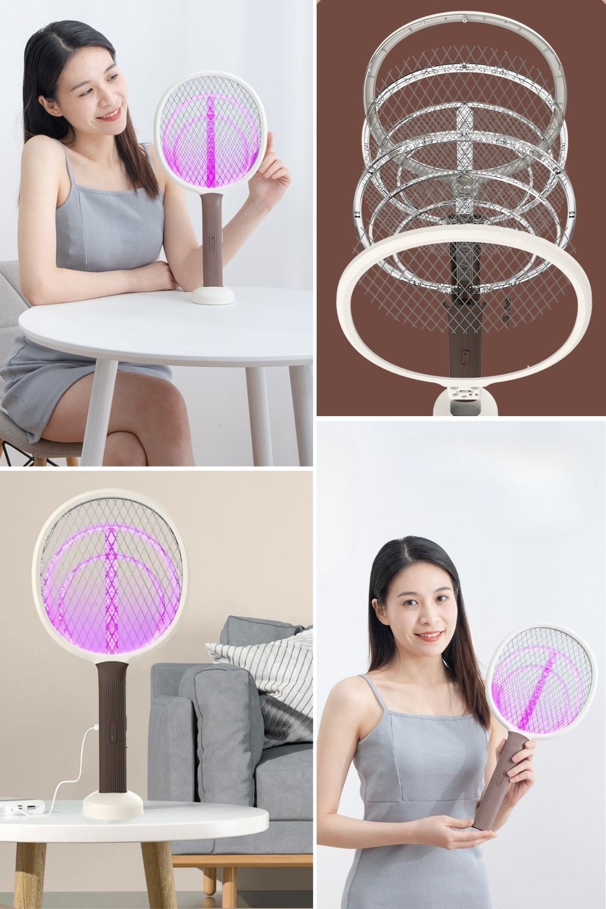BUFFER® Şarjlı Sinek Öldürücü Masaüstü Standlı,Mor Işık 43cm Sinek Kovucu Raket
