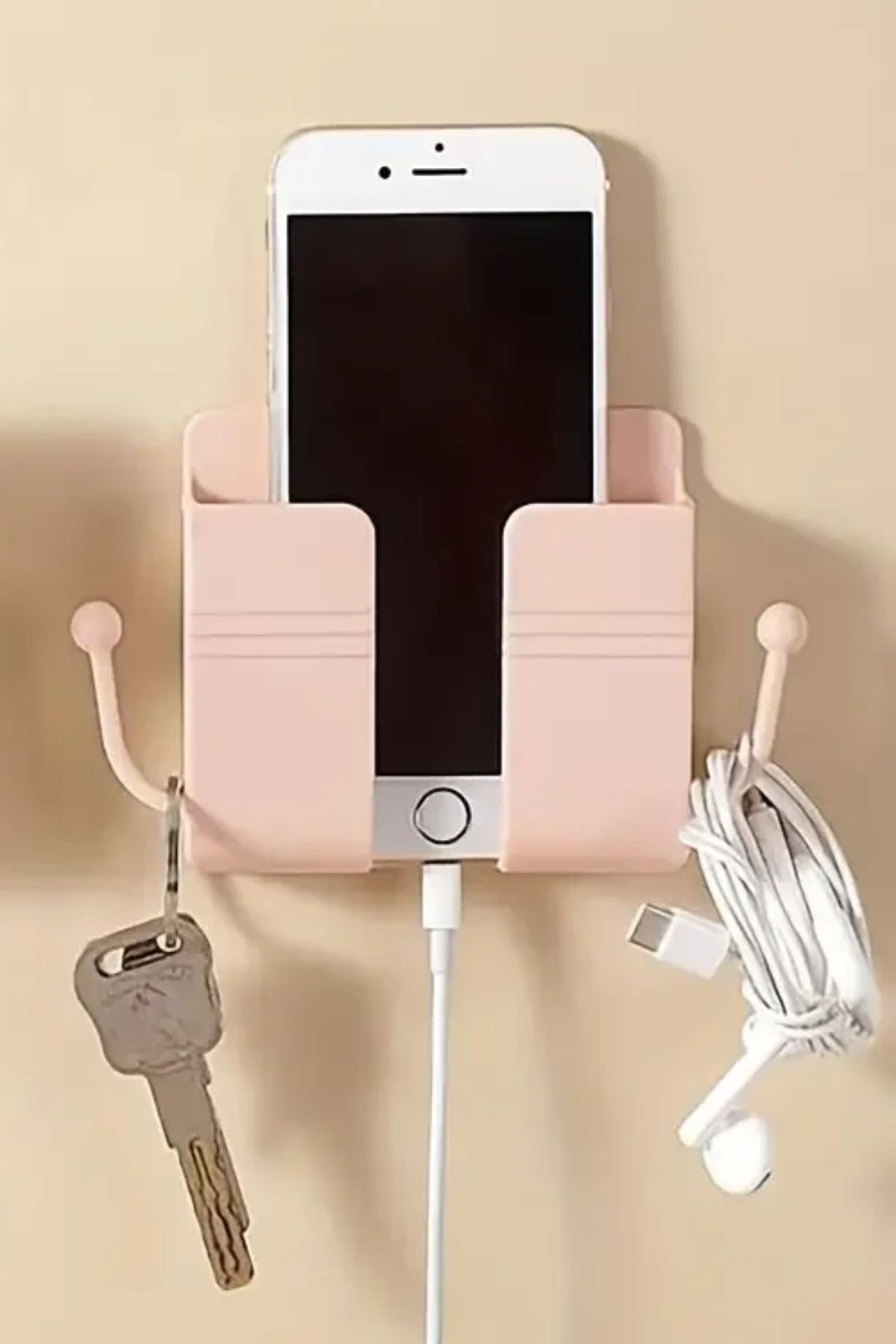 BUFFER® Duvar Tipi Yapışkanlı Kablo Tutuculu Telefon,Kumanda Tutucu Plastik Aparat