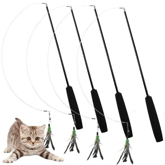 BUFFER® Teleskopik Tüylü ve Çanlı Boyu Ayarlanabilir Elastik Eğlenceli Peluş Kedi Oyun Oltası