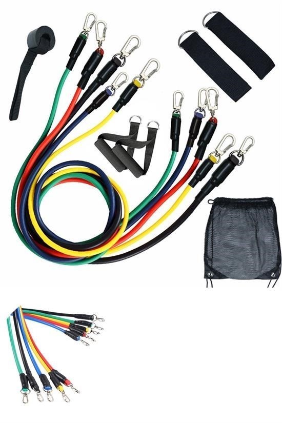 BUFFER® 11 Parça Lateks Egzersiz Bandı Çekme Halatı Egzersiz Seti
