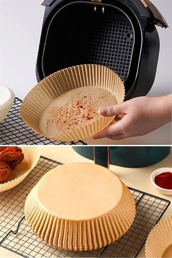 50 Adet Air Fryer Pişirme Kağıdı Tek Kullanımlık Hava Fritöz Yağ Geçirmez Yapışmaz Tabak Model
