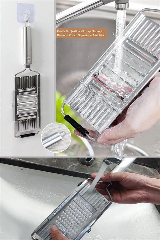 BUFFER® Ayarlanabilir 3 Farklı Başlıklı Tutmalı Sebze Dilimleyici Peynir Rendeleyici Aparat