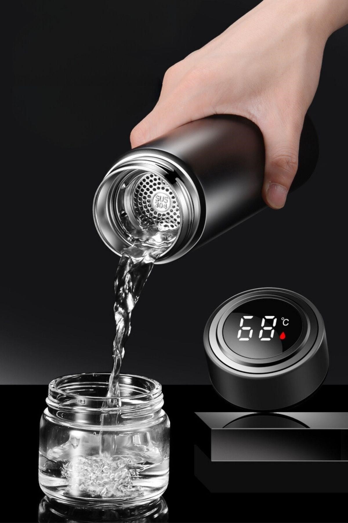 BUFFER® Paslanmaz Çelik Dijital Ekranlı Isı Yalıtımlı Akıtmaz Kapak Kahve ve Çay Termosu 500 ml