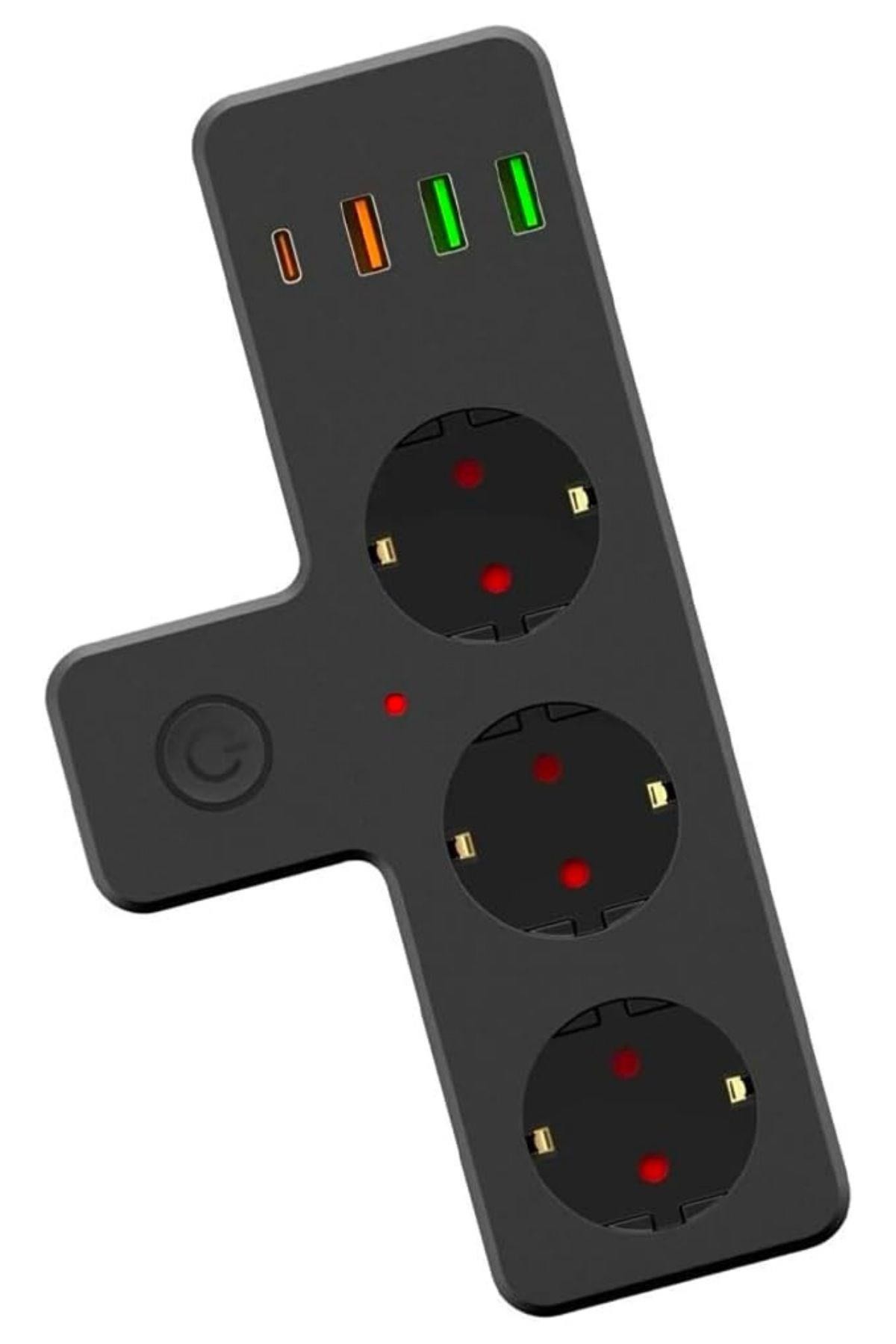 BUFFER® Termal Akım Korumalı 3 Adet Soket,3 Adet USB ve 1 Adet TypeC Girişli 20w Priz Model 3397