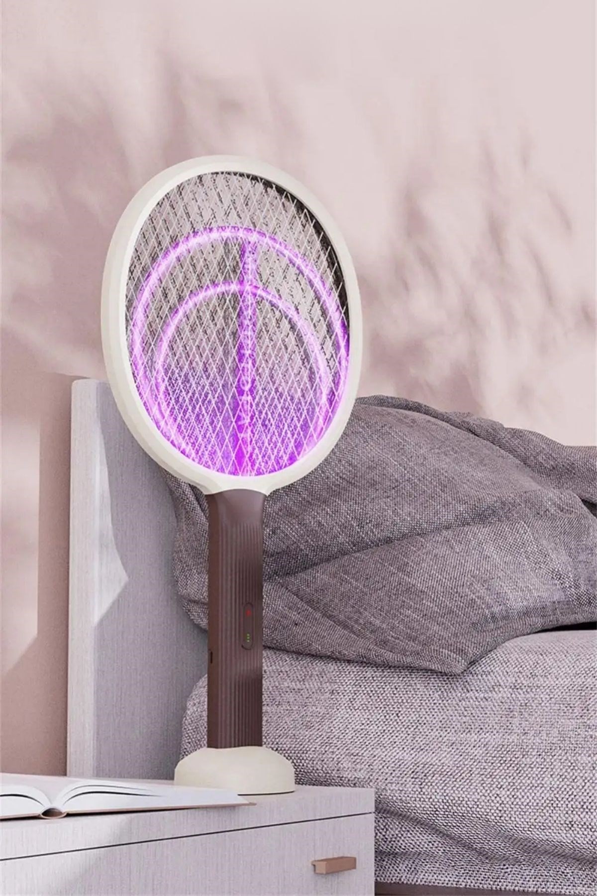 BUFFER® Şarjlı Sinek Öldürücü Masaüstü Standlı,Mor Işık 43cm Sinek Kovucu Raket