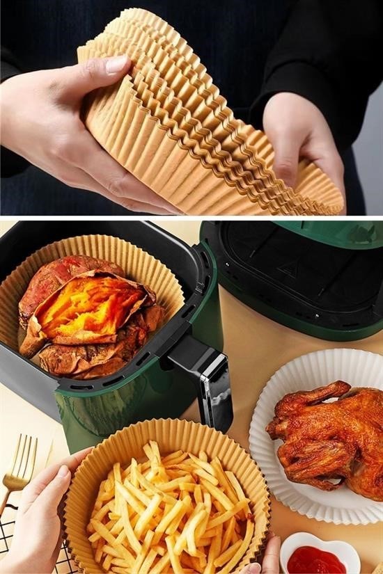 50 Adet Air Fryer Pişirme Kağıdı Tek Kullanımlık Hava Fritöz Yağ Geçirmez Yapışmaz Tabak Model