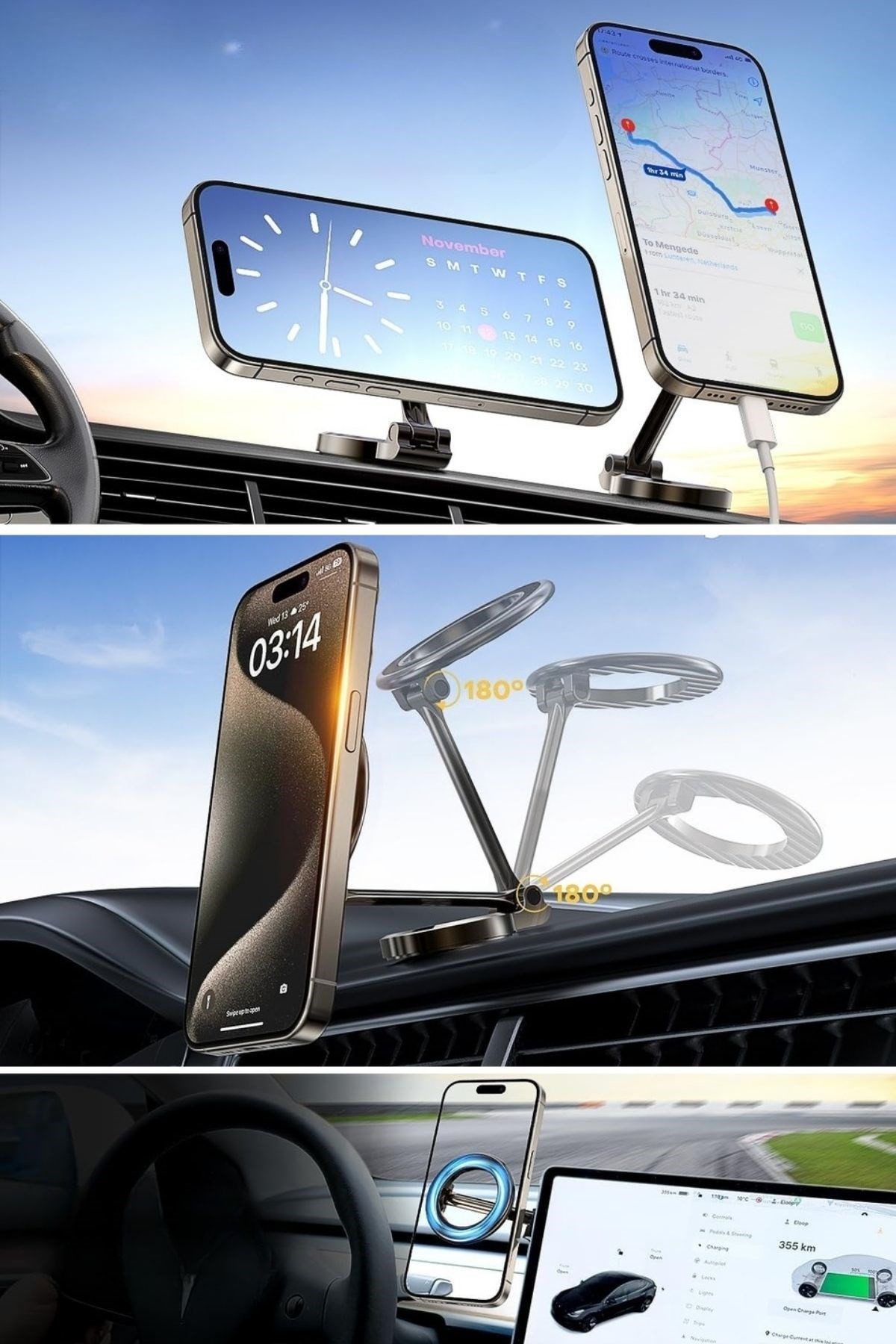 BUFFER® Tüm Telefonlarla Uyumlu Manyetik Araç Telefonu Tutacağı Katlanır 360 Derece Dönen Telefon Standı
